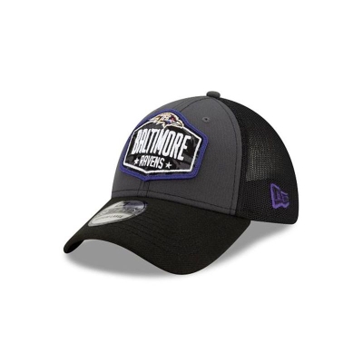 Grey Baltimore Ravens Hat - New Era NFL NFL Draft 39THIRTY Stretch Fit Caps USA5648091